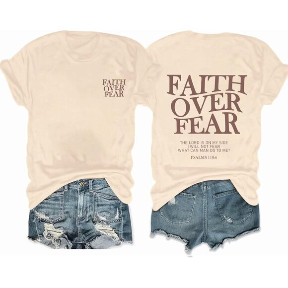 Tops - Faith Over Fear T-Shirt Womens Christian Tee Bible Verse Casual Top